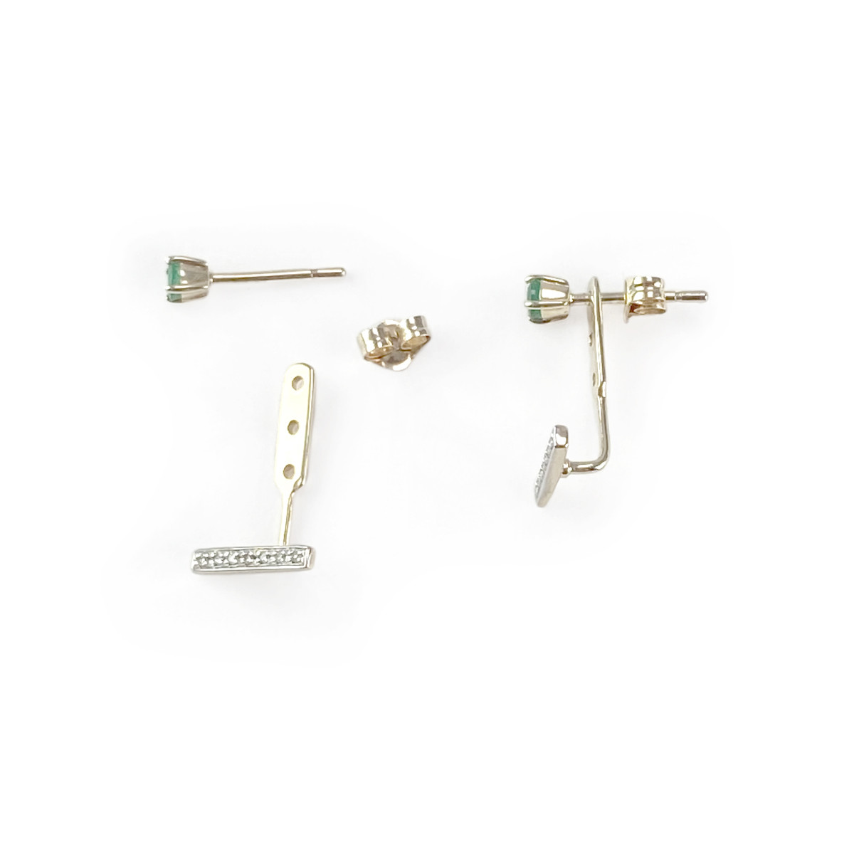 Boucles d'oreilles d'occasion or 375 2 tons émeraudes et diamants