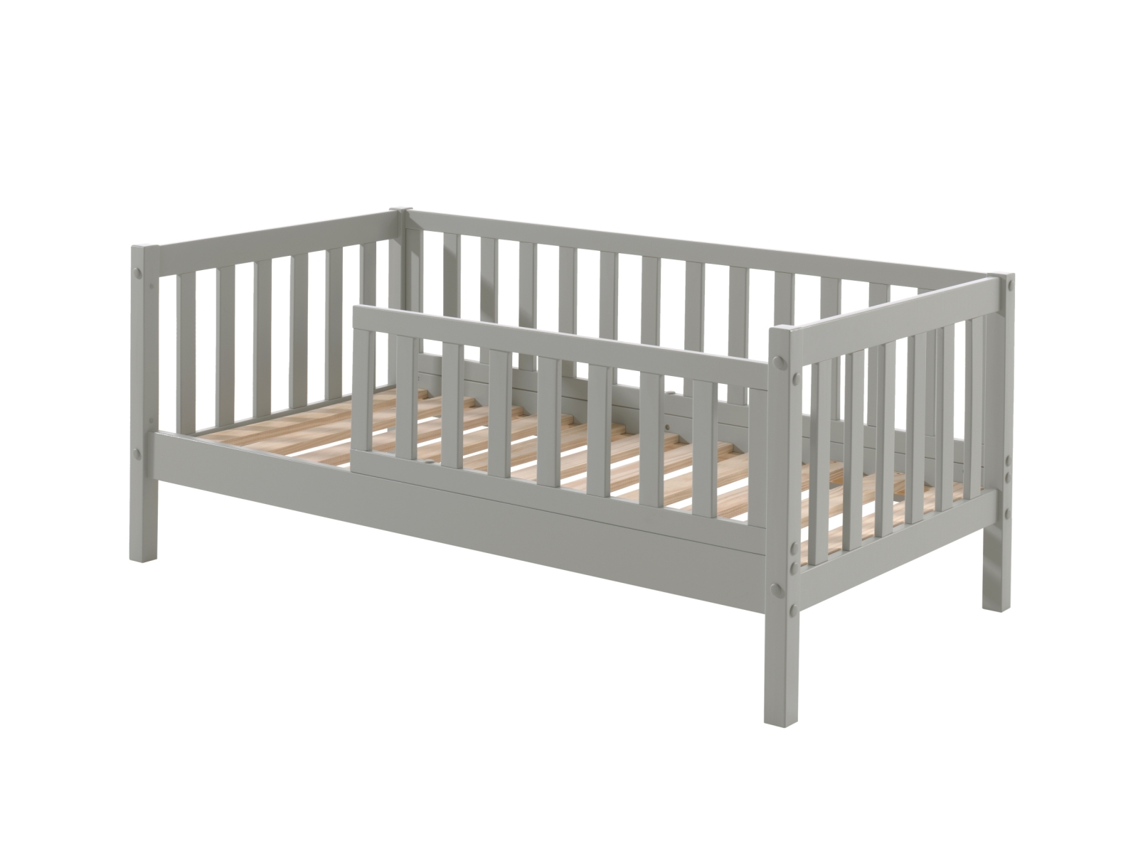 Kinderbett - grau lackiert - Umrandung - Rolllattenrost - 70x140 cm