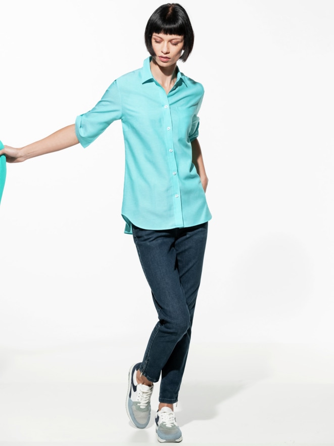 Lyocell-Leinen-Bluse Krempelarm