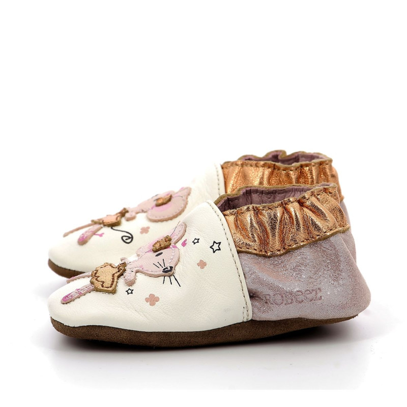 Robeez Robeez Chaussons Dancing Mouse Blanc Rose Glitter