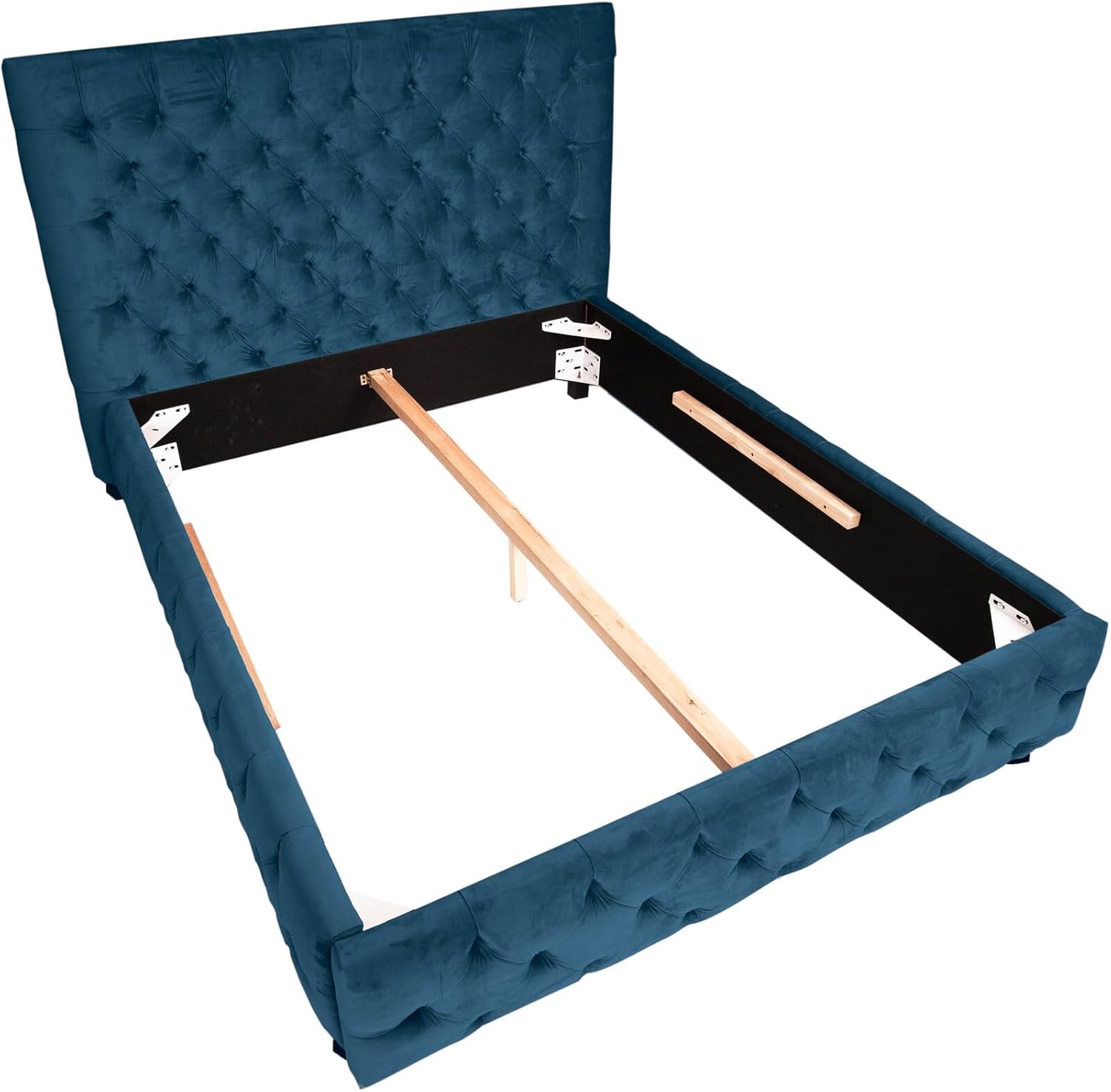 Riess Ambiente Elegantes Doppelbett Paris 160x200cm dunkelblau Samt Chesterfield Design Ehebett Bett