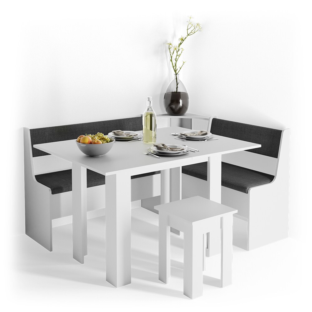 Vicco Eckbankgruppe Küchentisch Roman weiß Esstisch 120x90cm Hocker Essgruppe Esszimmertisch