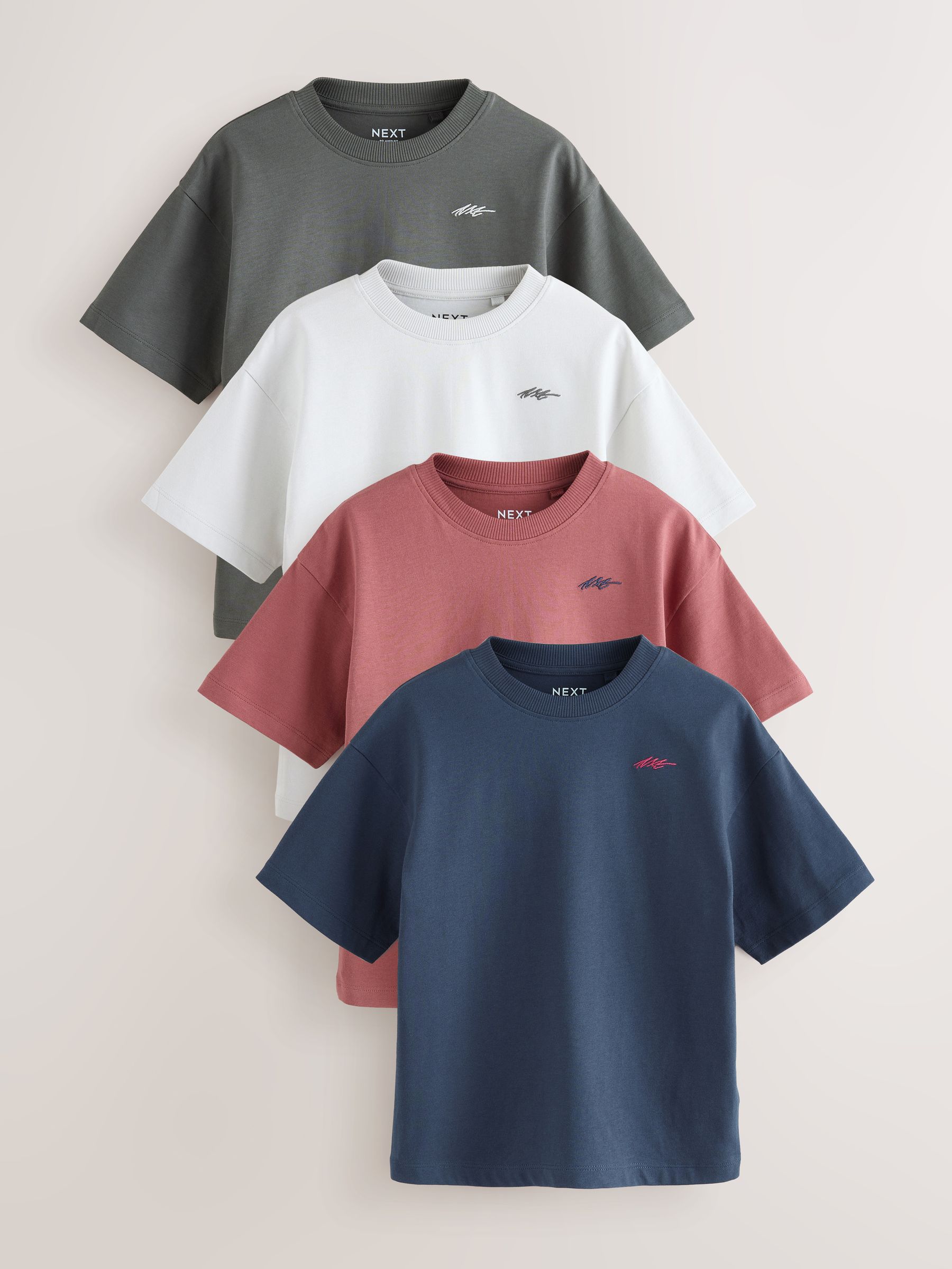 Marineblauw/grijs/paarsrood - Short Sleeve Logo Chest Graphic T-Shirts 4 Pack (3-16yrs)