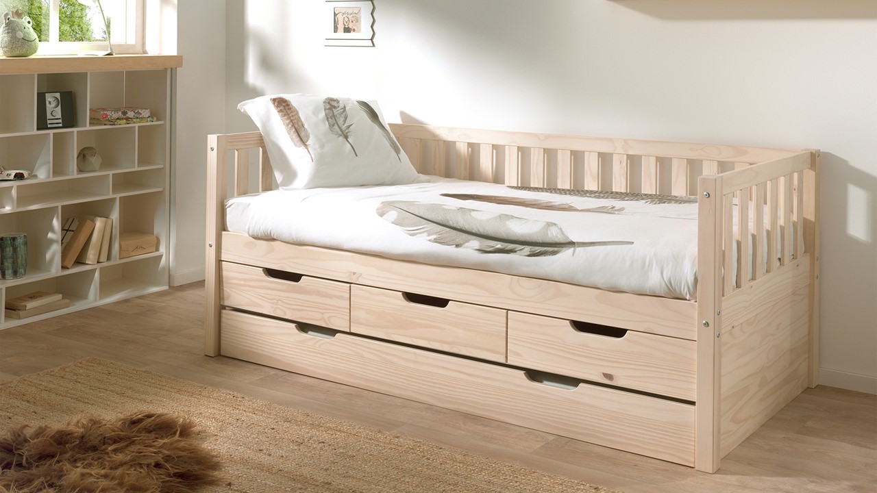 Kajuitbed Fritz met 3 laden en slaaplade naturel