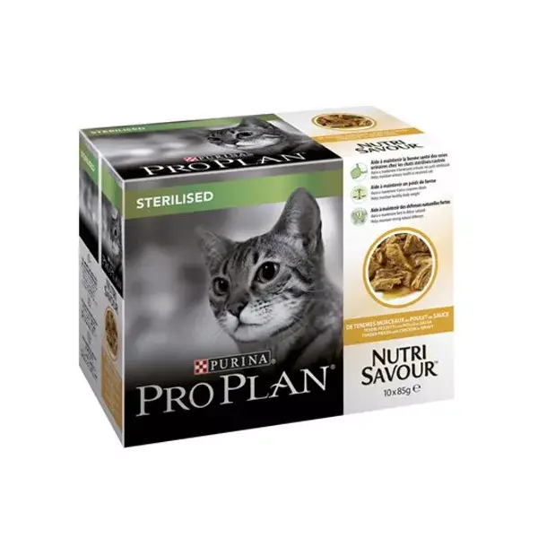 Purina Proplan Nutri Savour Sachês Esterilizados para Gatos Adultos com Sabor de Frango - 10 x 85g
