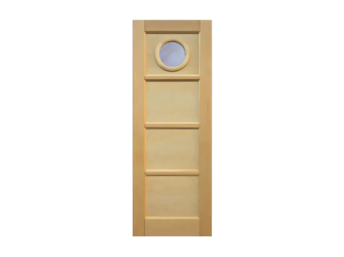 Porte nue, sans cadre, bois Erable, 73 cm, hublot, rive droite