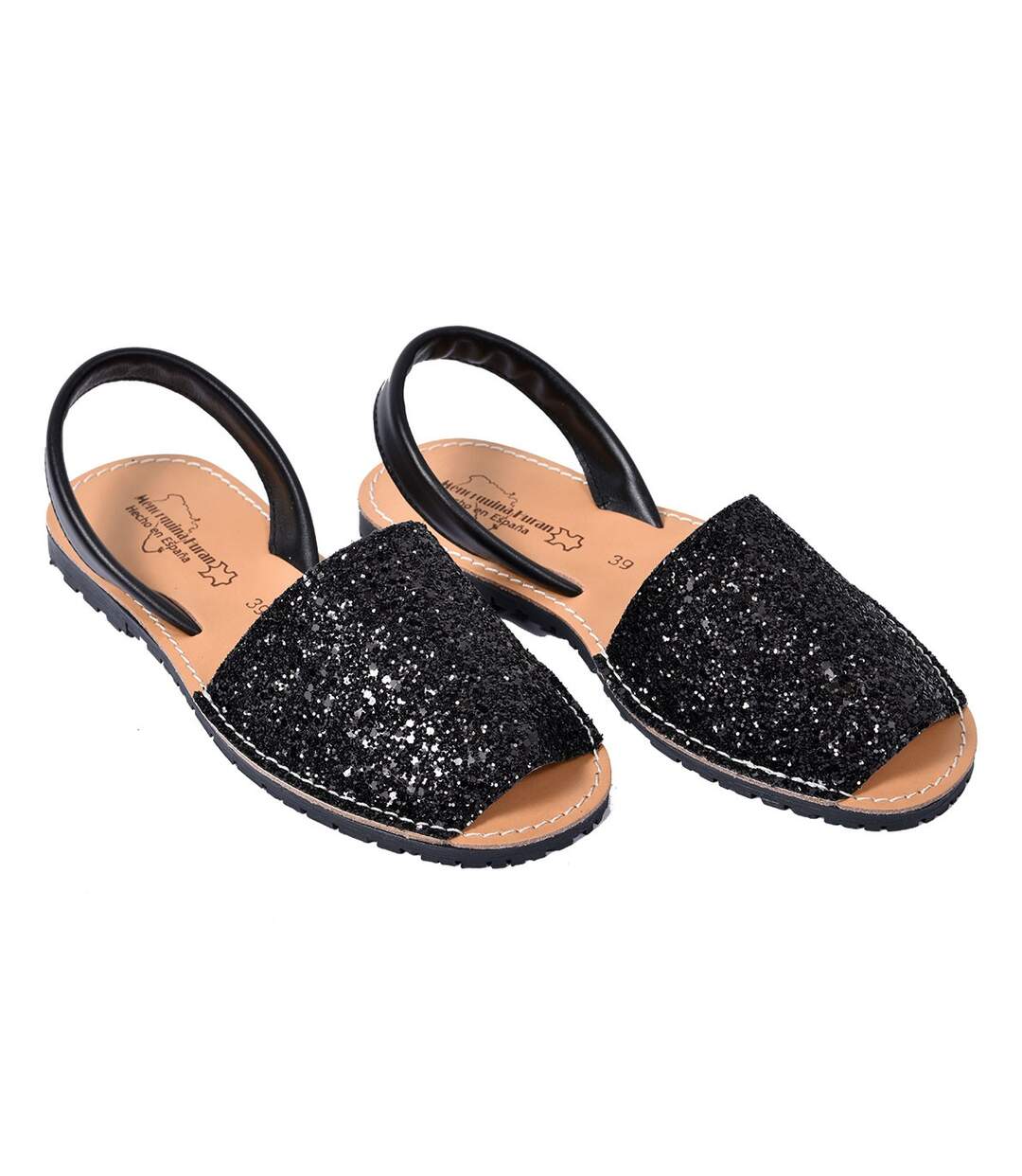 Sandale Nu Pieds Femme PREMIUM CUIR- Chaussure d'été Qualité et Confort - 550 GLITTER NOIR