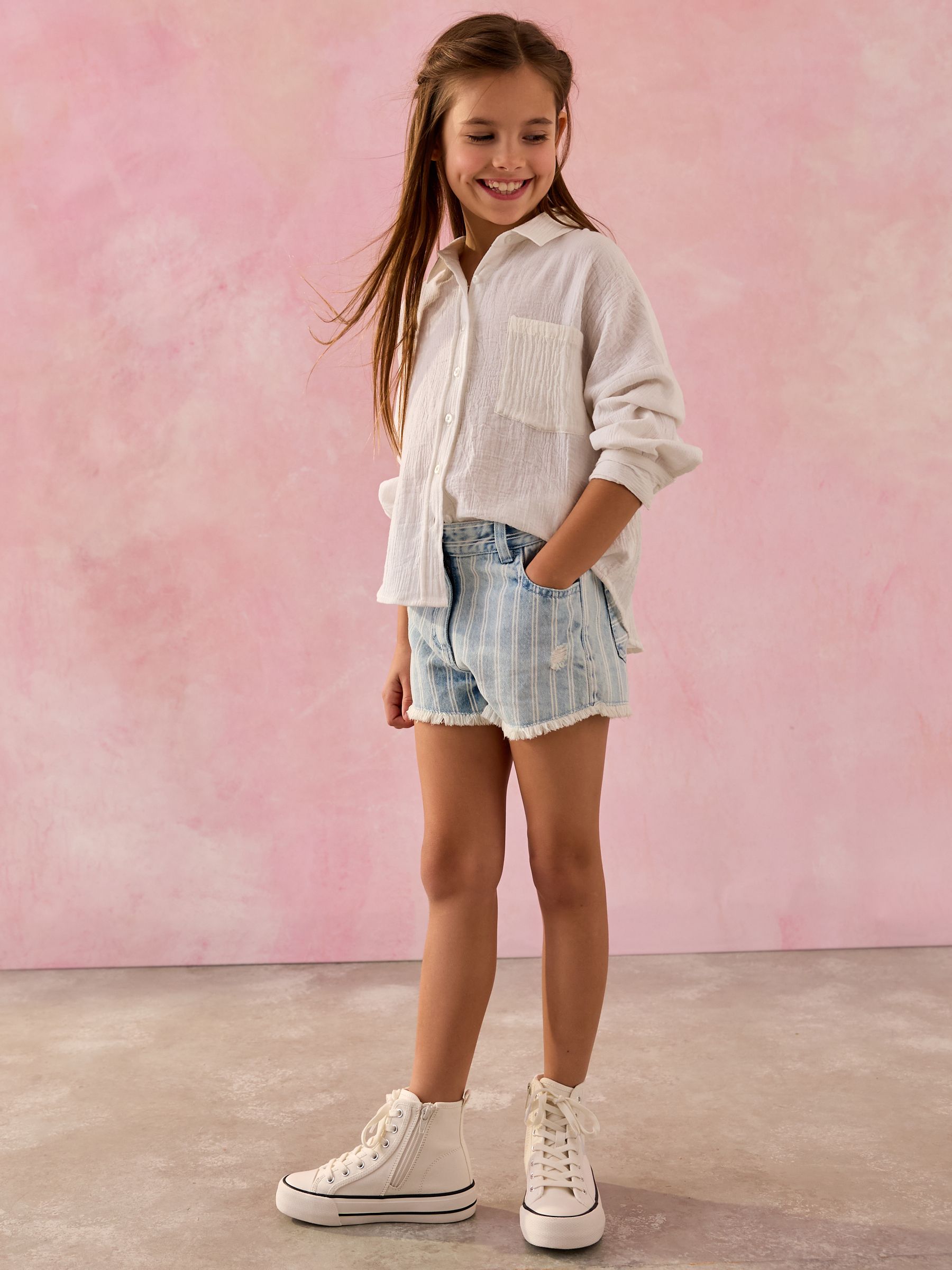 Wit - Oversized 100% katoenen overhemd (3-16jaar)