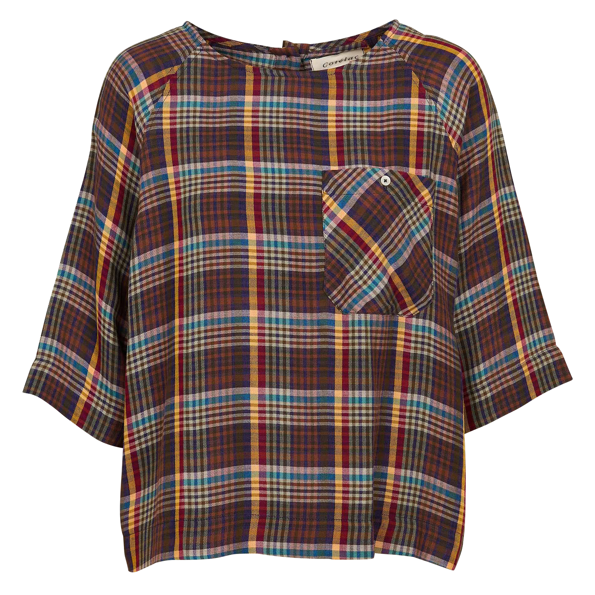 ANCA - Blouse col rond à carreaux | Bleu
