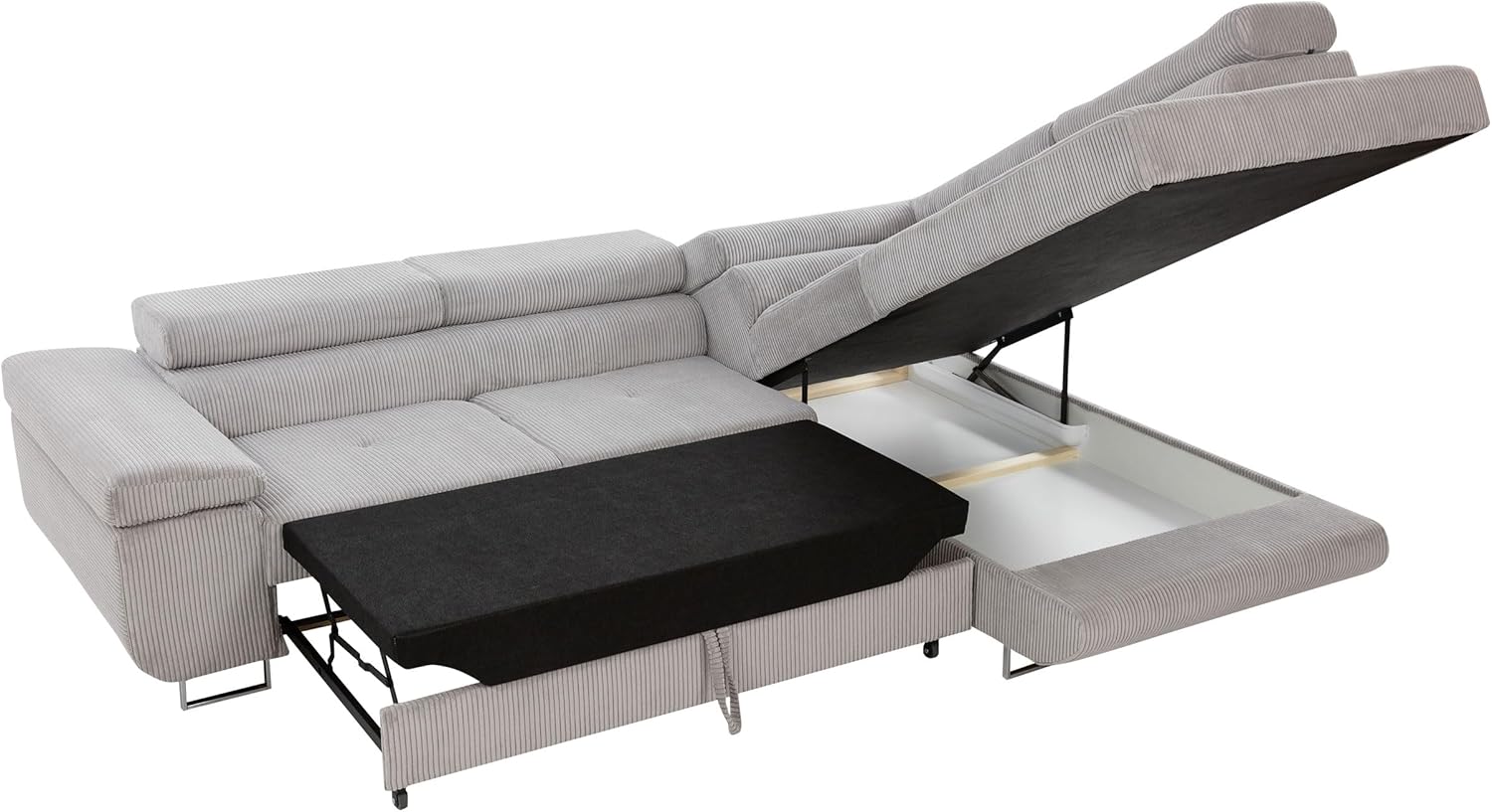 Mirjan24 Ecksofa Torezio Cord mit Bettkasten, Einstellbare Kopfstützen, Sofa mit Schlaffunktion, Eckcouch für Wohnzimmer, L-Form Couch mit Bettfunktion (Poso 110, Seite: Links)