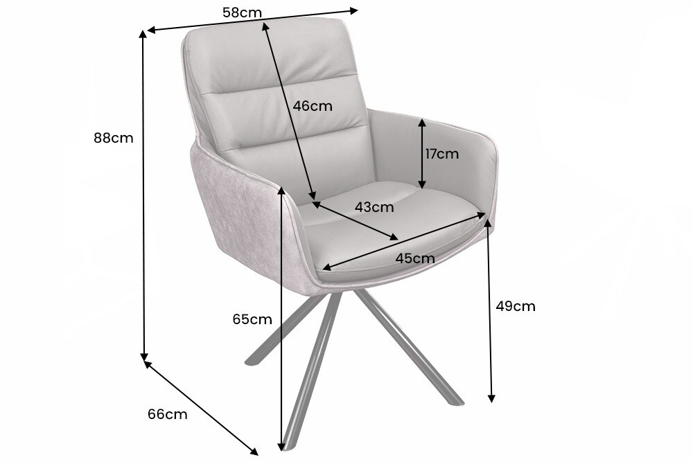 riess-ambiente Stuhl BIG GEORGE - grau Echtleder Microfaser mit Armlehne schwarze Metallbeine Drehbarer