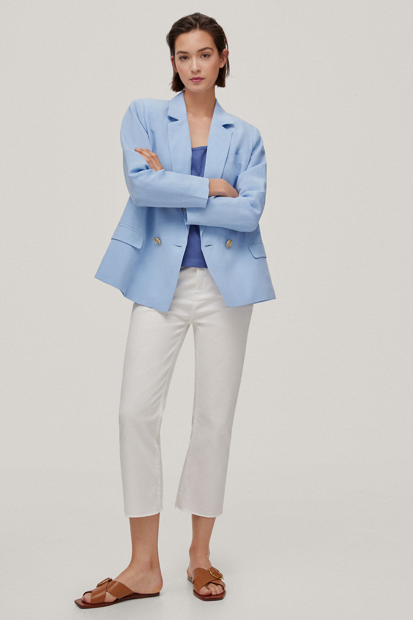 Blazer de abotoamento duplo com botões náuticos - Turquesa
