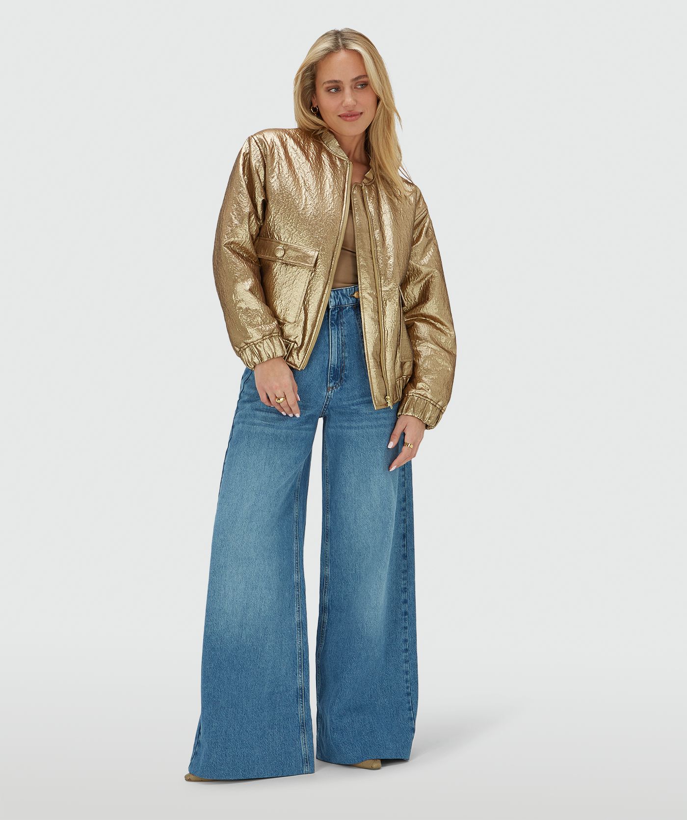 JV-KELSEY oversized bomber jacket in metallic - bronze gold