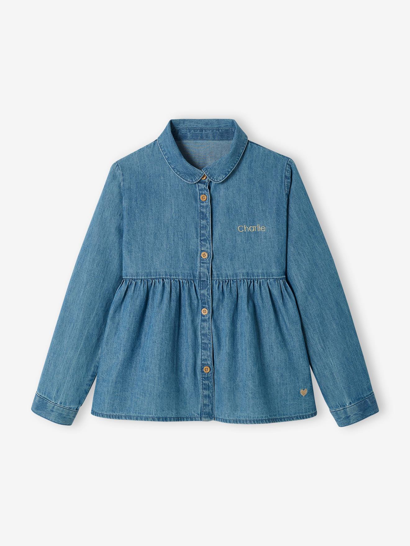 Blusa personalizável para meninas em jeans azul escuro de lavagem clara