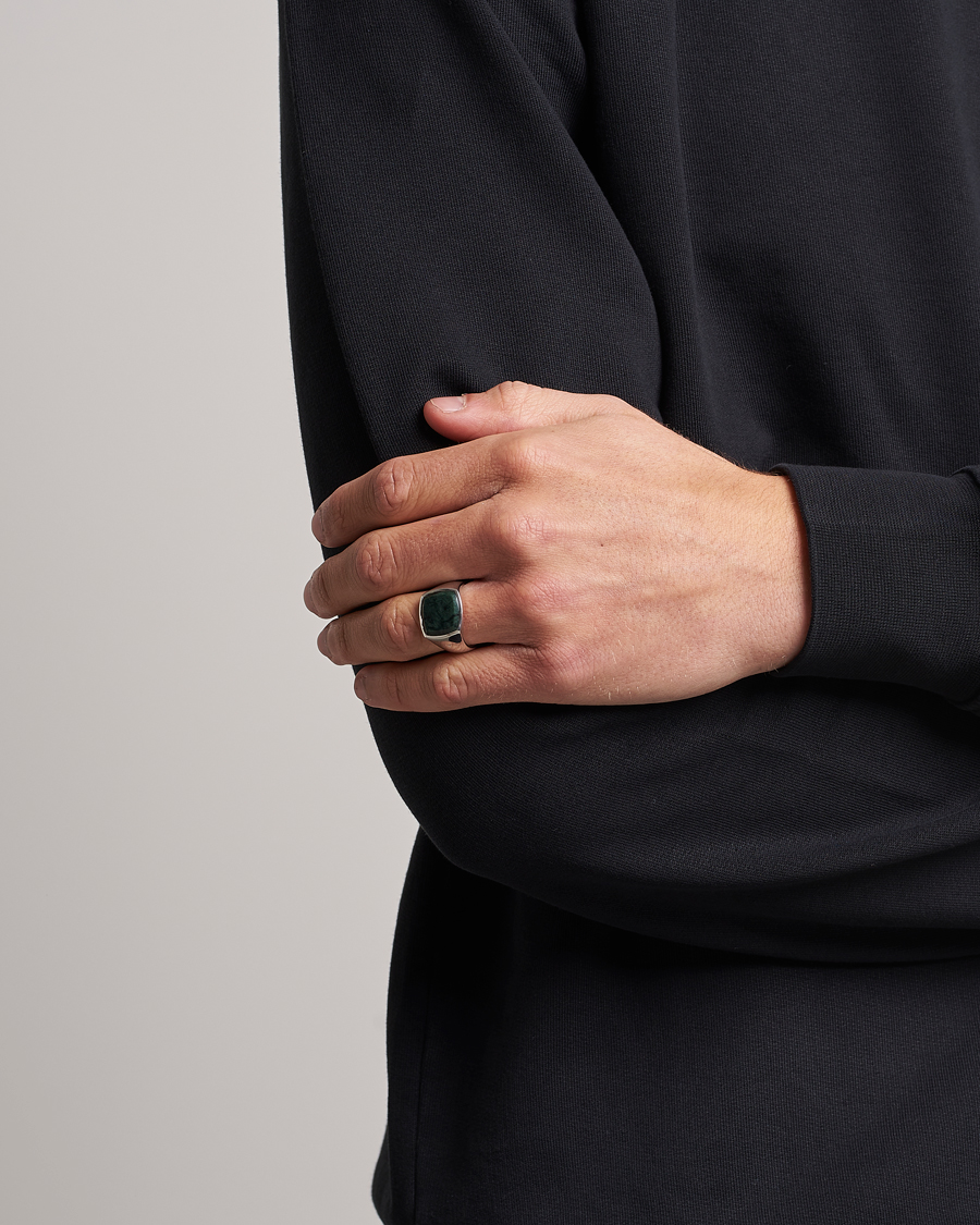 Tom Wood Cushion Green Marble Ring Silver
