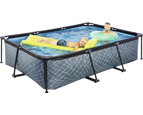EXIT StonePool rechthoekige opzetzwembadset 300x200x65 cm inclusief patroonfiltersysteem, steenlook