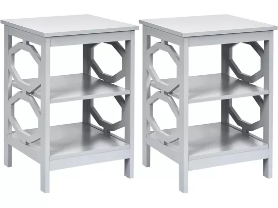 Lot de 2 Table de Chevet à 3 Niveaux, Table d'Appoint Chevet, Table Basse Simple et Contemporain, pour Chambre, Salon 40x40x61cm, Gris
