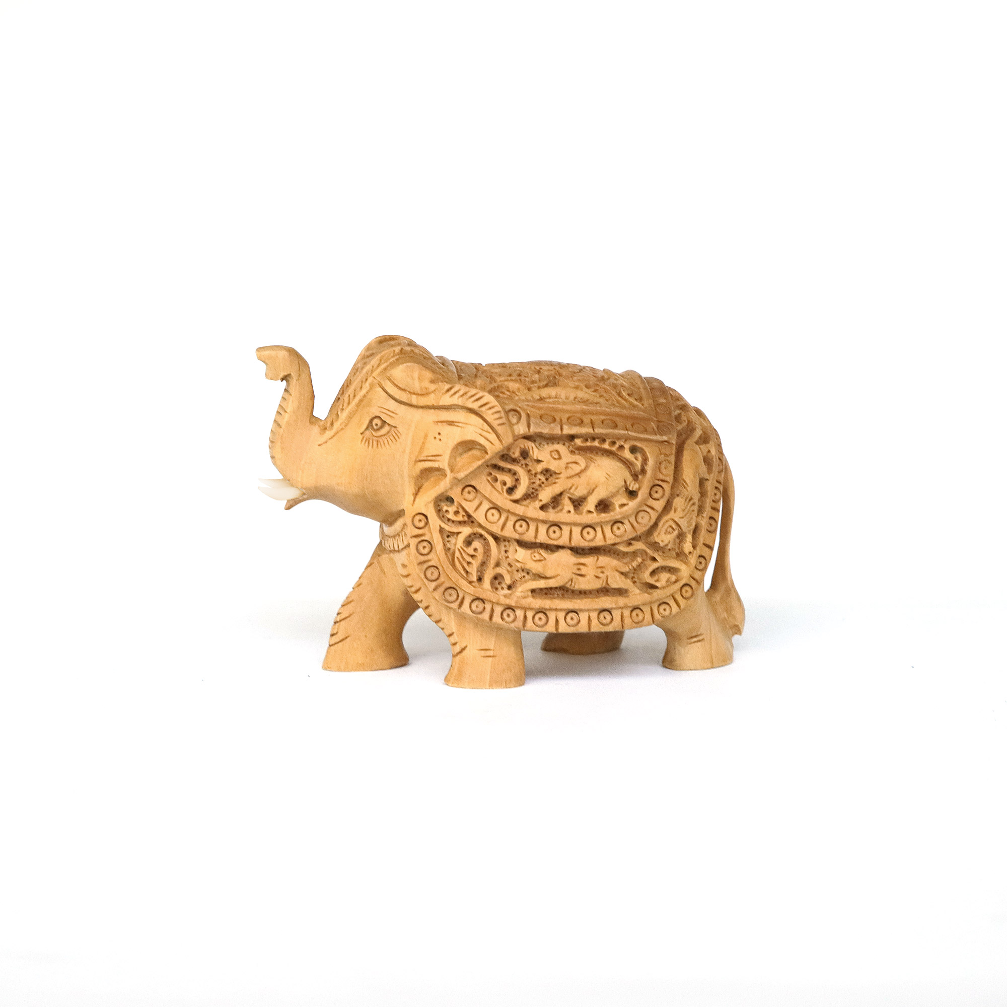 Elefant mit Satteldecke 'Stern' S, natur, B 8,5 cm, H 6,2 cm, T 4,5 cm von fischer's lagerhaus
