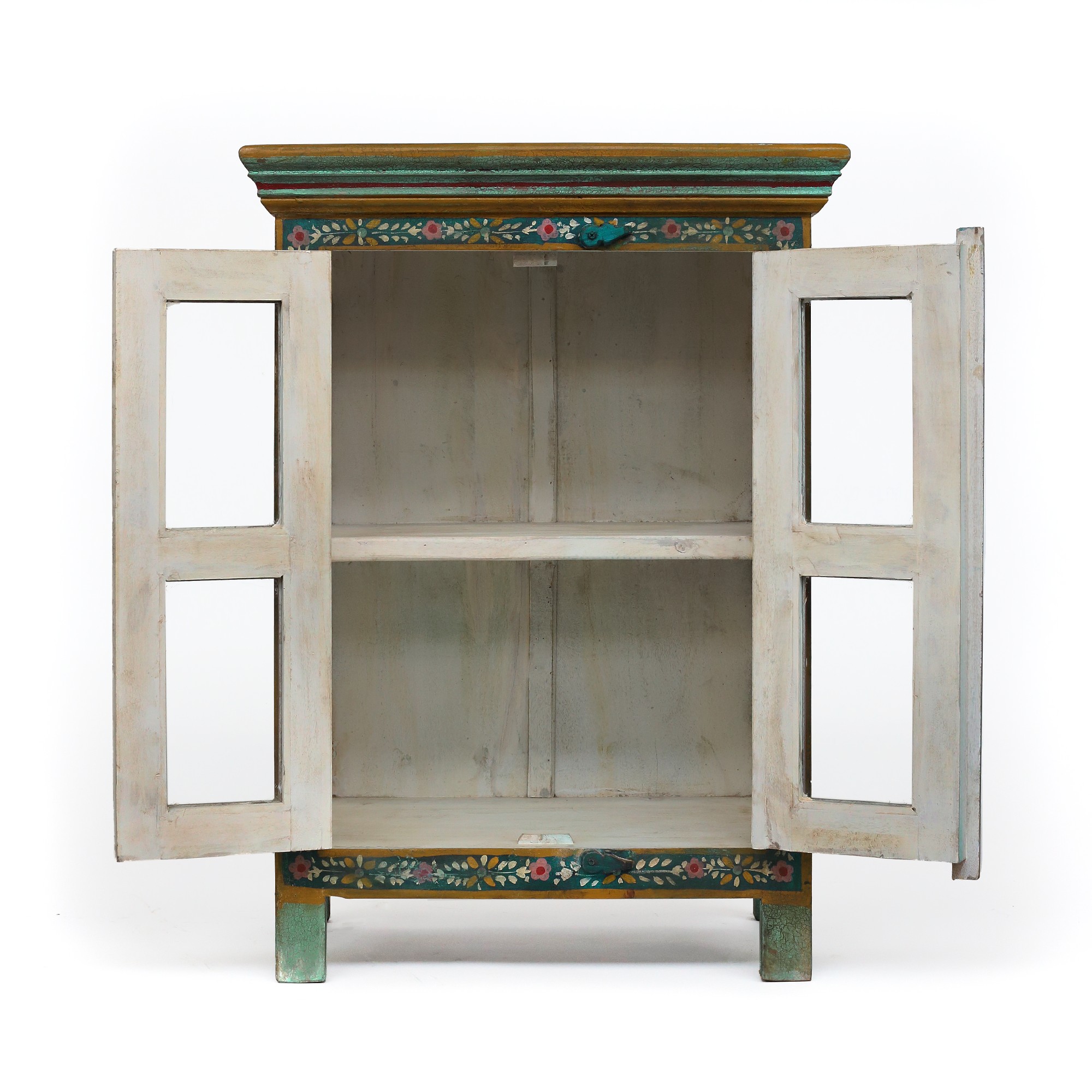 Vitrinenschrank handbemalt, multicolor, H 90 cm, B 64 cm, L 40 cm von fischer's lagerhaus