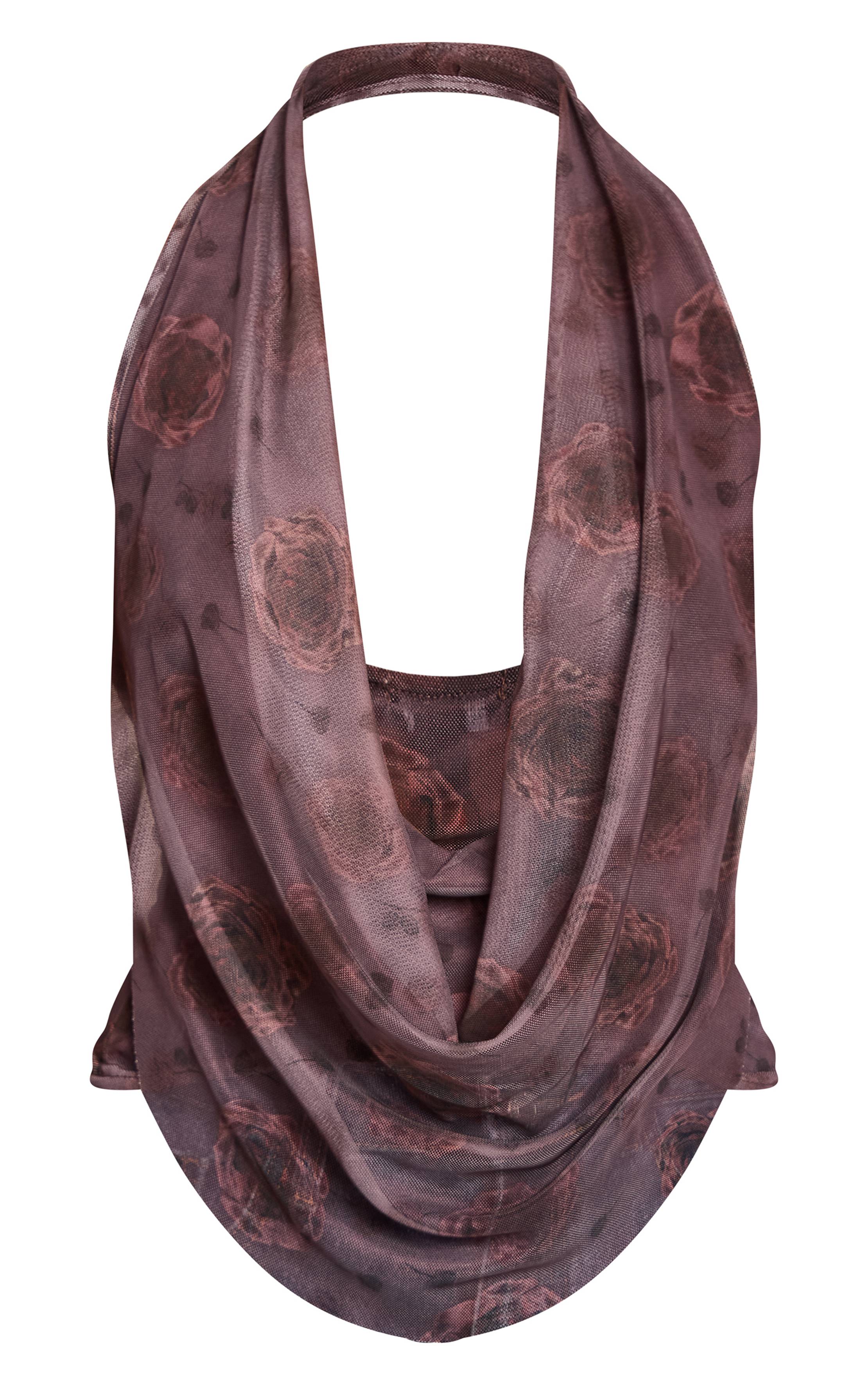 Mauve Foncé Haut À Col Licou En Mesh Imprimé
