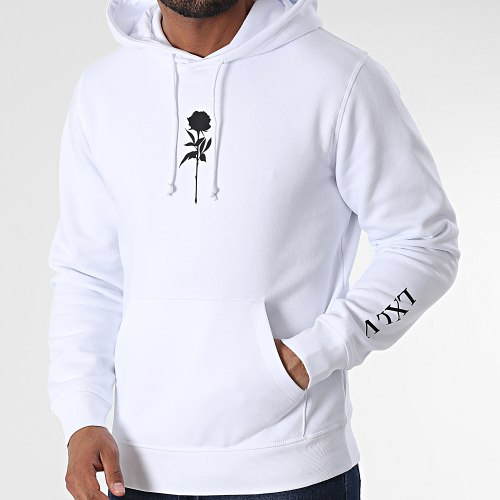 Sweat Capuche Chest Roses Blanc Noir