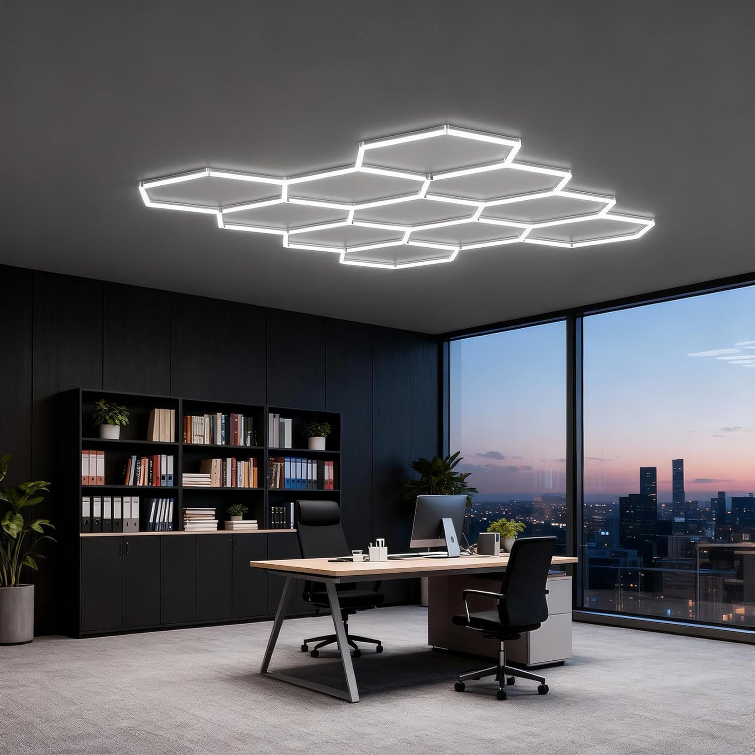 UISEBRT Hexagon LED Deckenleuchte,11 Hexs Garagenbeleuchtung ohne Rechteck,IP44 flimmerfrei Werkstattbeleuchtung LED-Deckenleuchten 6500K Weiß für Garage, Werkstatt, Lager, Keller, Fitnessstudio,Salon