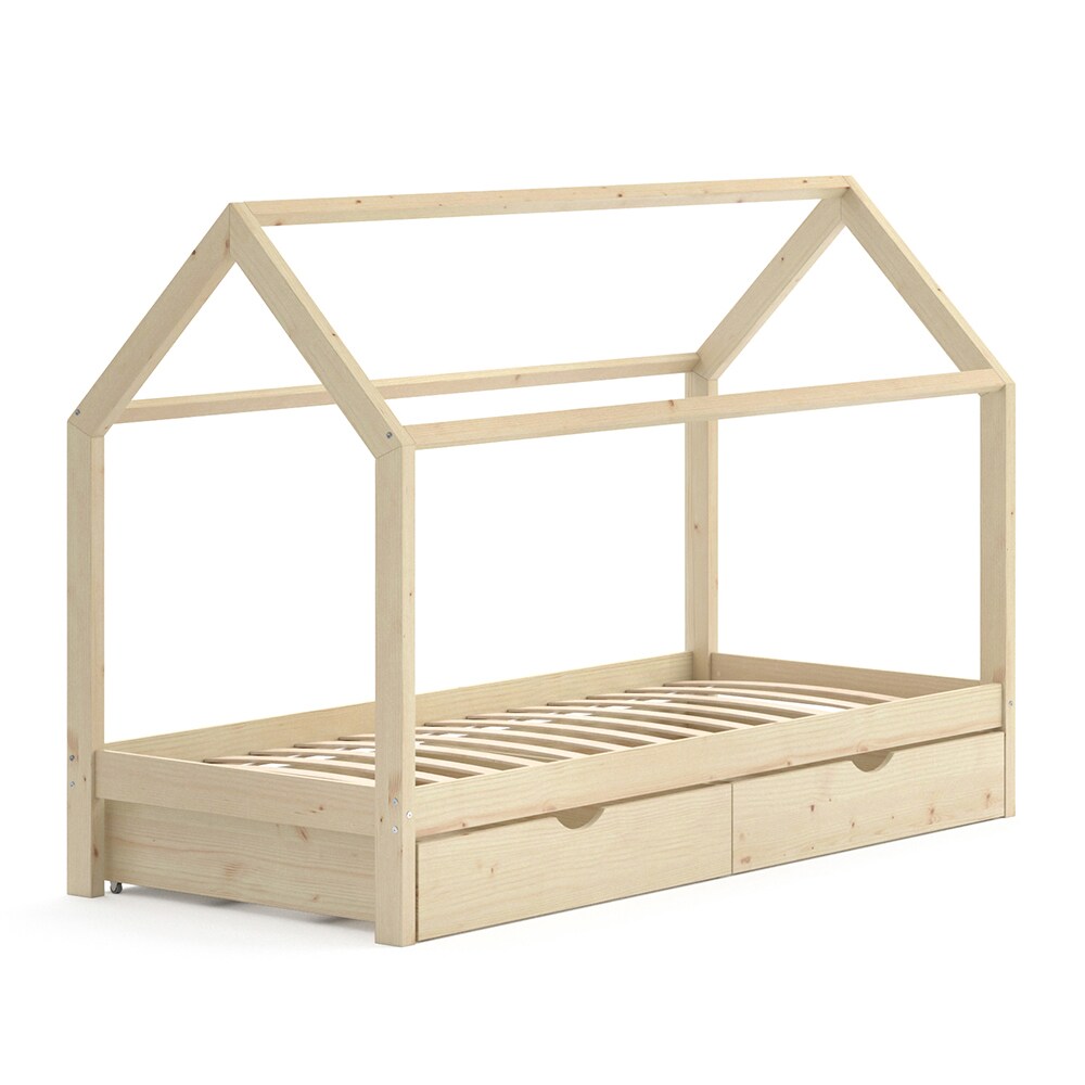 VitaliSpa Kinderbett Hausbett Schubladen Bett Holz Kinderhaus natur 90x200 cm