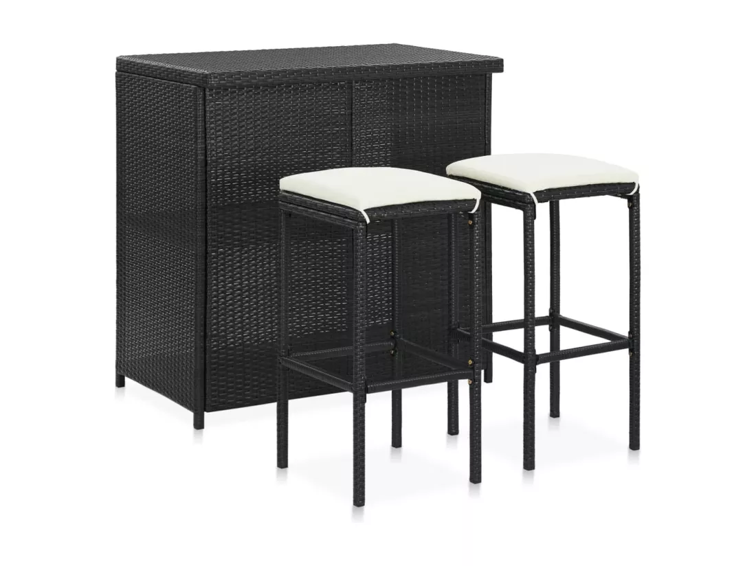 Ensemble de bar 3 pcs Résine tressée Noir