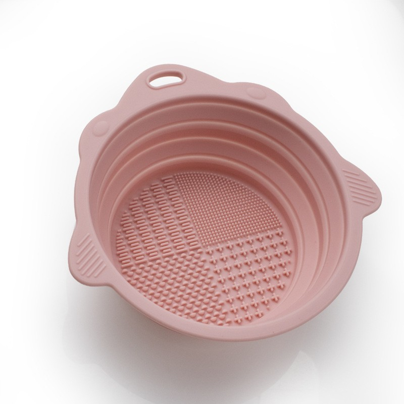 (Ø14cm) Faltbare Silikon Make Up Pinsel Reinigungs Schale - Rosa