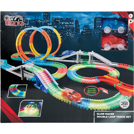 Car Mania selvlysende double loop racerbane