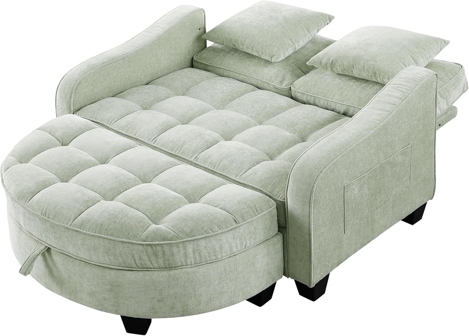 Sofa mit Schlaffunktion, 2-in-1 Schlafsofa, Modulares Sofa, Aufbewahrungs-Hocker & 4 Kisse, für Kleine Wohnzimmer, Studienzimmer, Schlafzimmer, 132×129×93cm (Cyan)