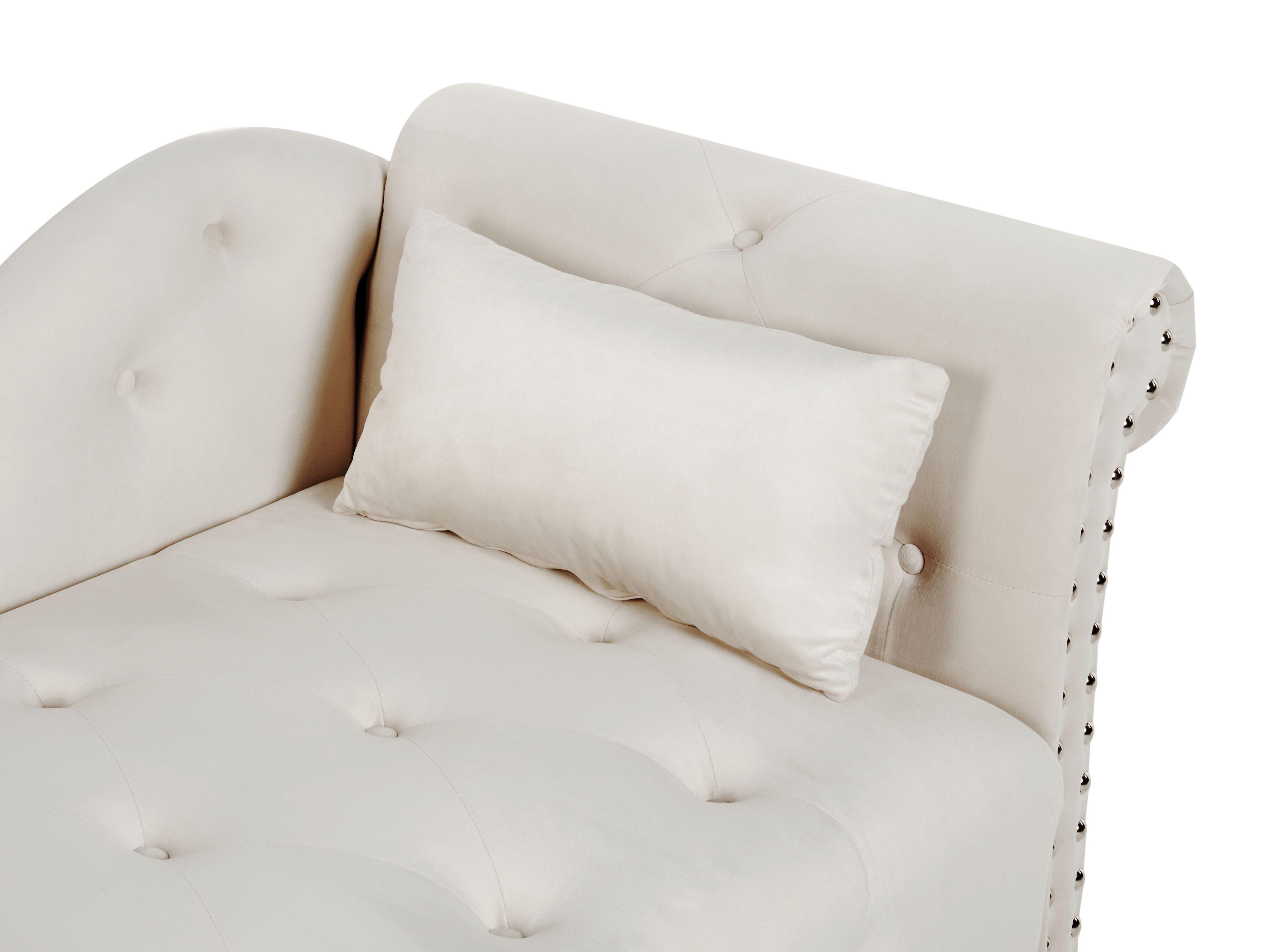 Rechtszijdige chaise longue IVRY Fluweel Lichtbeige