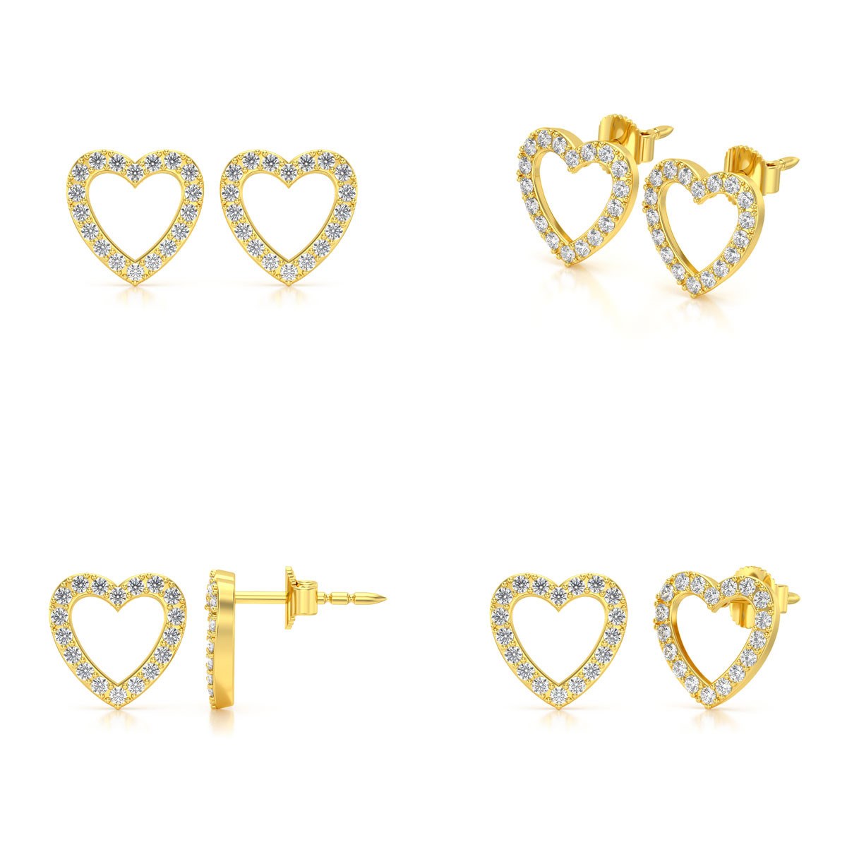 Boucles d'oreilles ADEN Coeur Or 585 Jaune Diamant 1.284grs