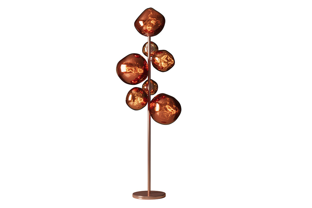Design Stehlampe LIQUID DIAMOND 170cm kupfer Glas Stahl sieben Schirme Kugelleuchte