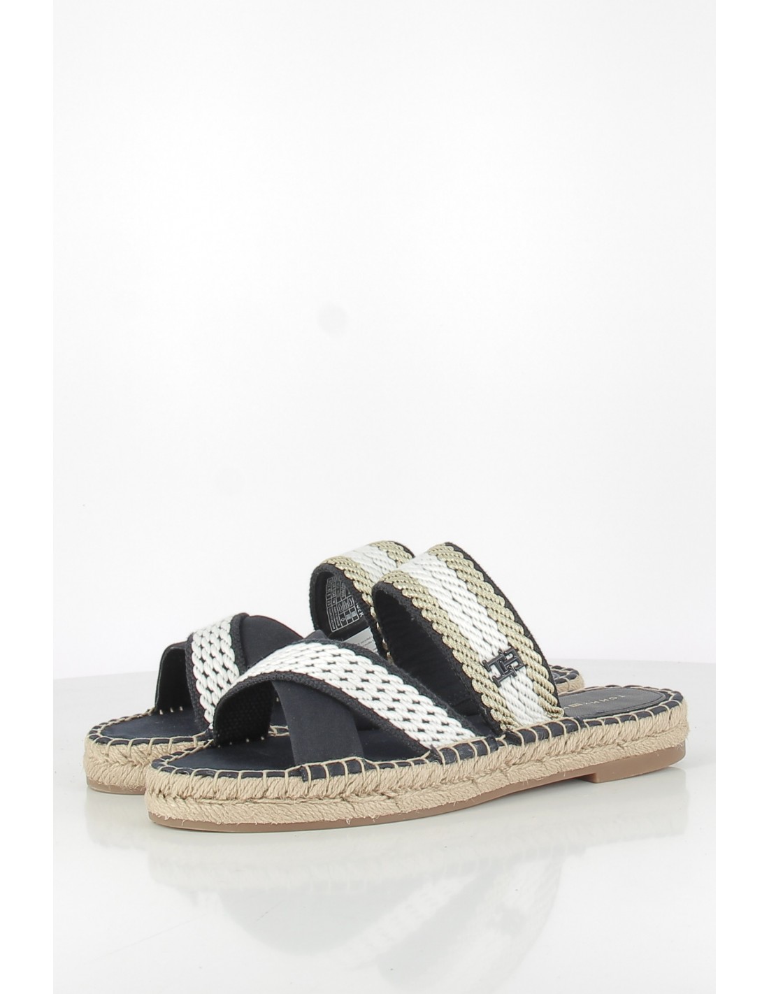 tommy hilfiger Mules femme golden webbing sandal noir/blanc