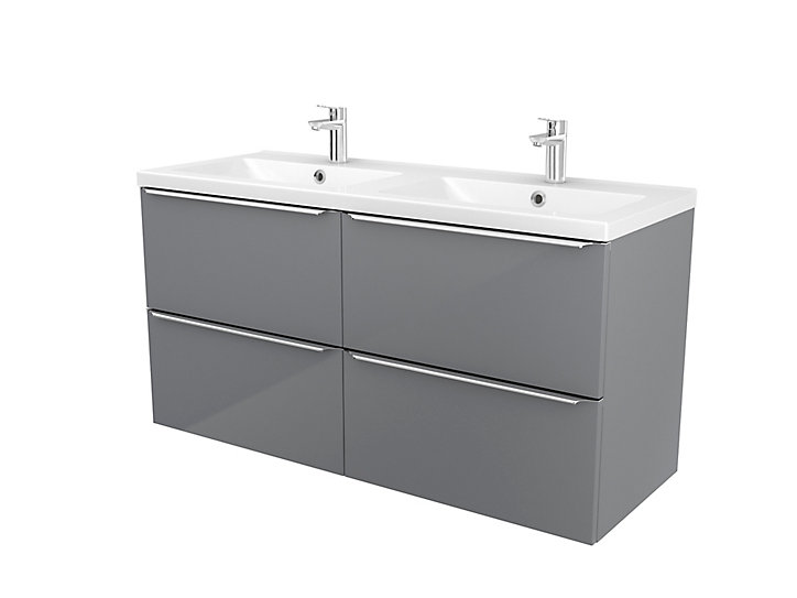 Meuble sous vasque à suspendre GoodHome Imandra gris 120 cm + plan vasque Mila