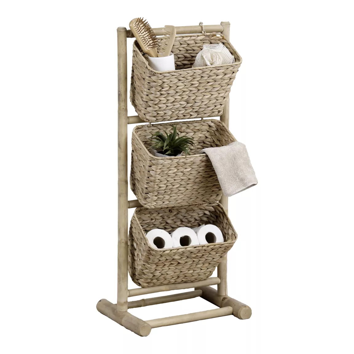 Meuble incliné 3 paniers bambou et jacinthe d'eau (40 x H92 cm) Bali