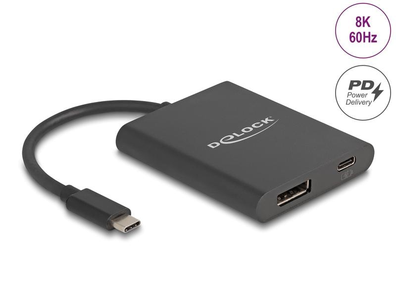 Delock Adapter 8K/60 Hz USB Type-C - DisplayPort Delock USB Type-C Adapter zu DisplayPort (DP Alt Mode) 8K mit HDR und Power Delivery 60 W