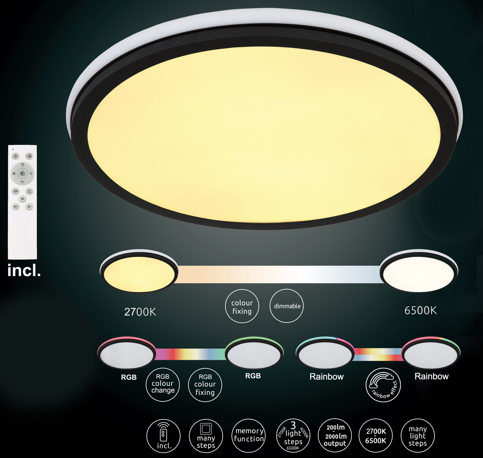 LED-DeckenleuchteJAXXI - schwarz-matt - opal - Ø 45 cm