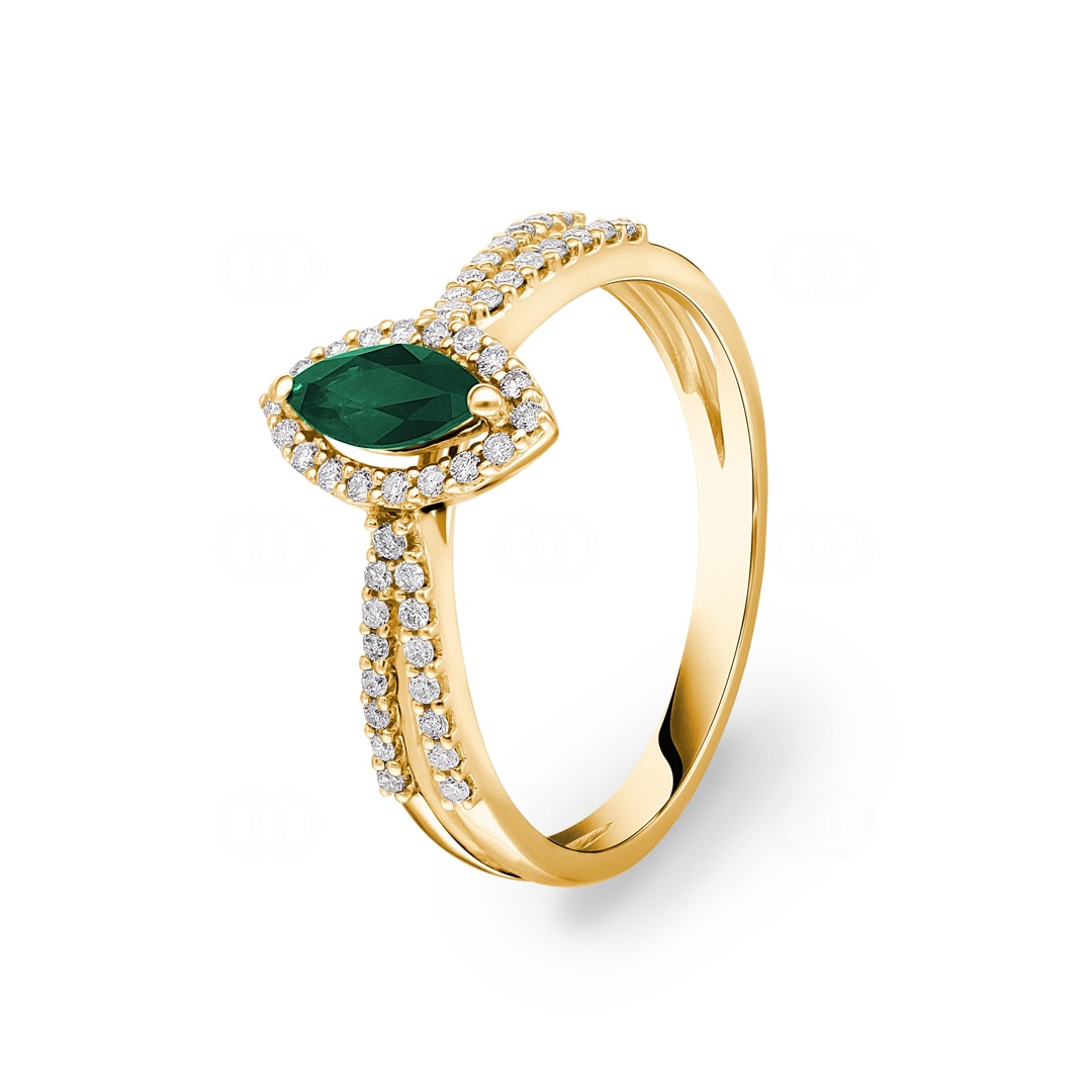 Smaragdring 750/18 K Gelbgold mit Diamanten 0.19 ct H/si