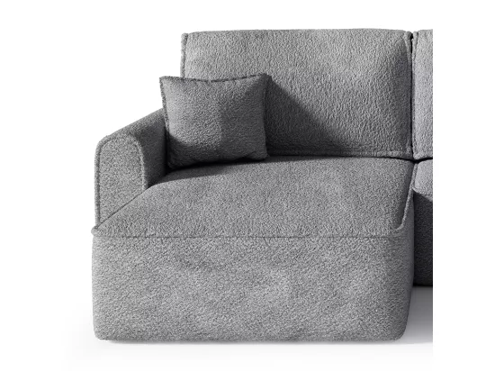 Canapé U 5 places convertible coffre Valentin bouclé Gris