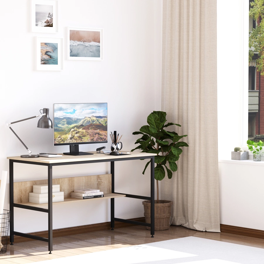 HOMCOM Schreibtisch mit großer Arbeitsfläche natur