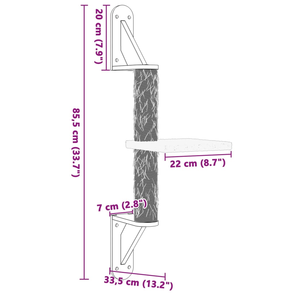 Arranhador de parede para gatos vidaXL, cinza escuro, 85,5 cm