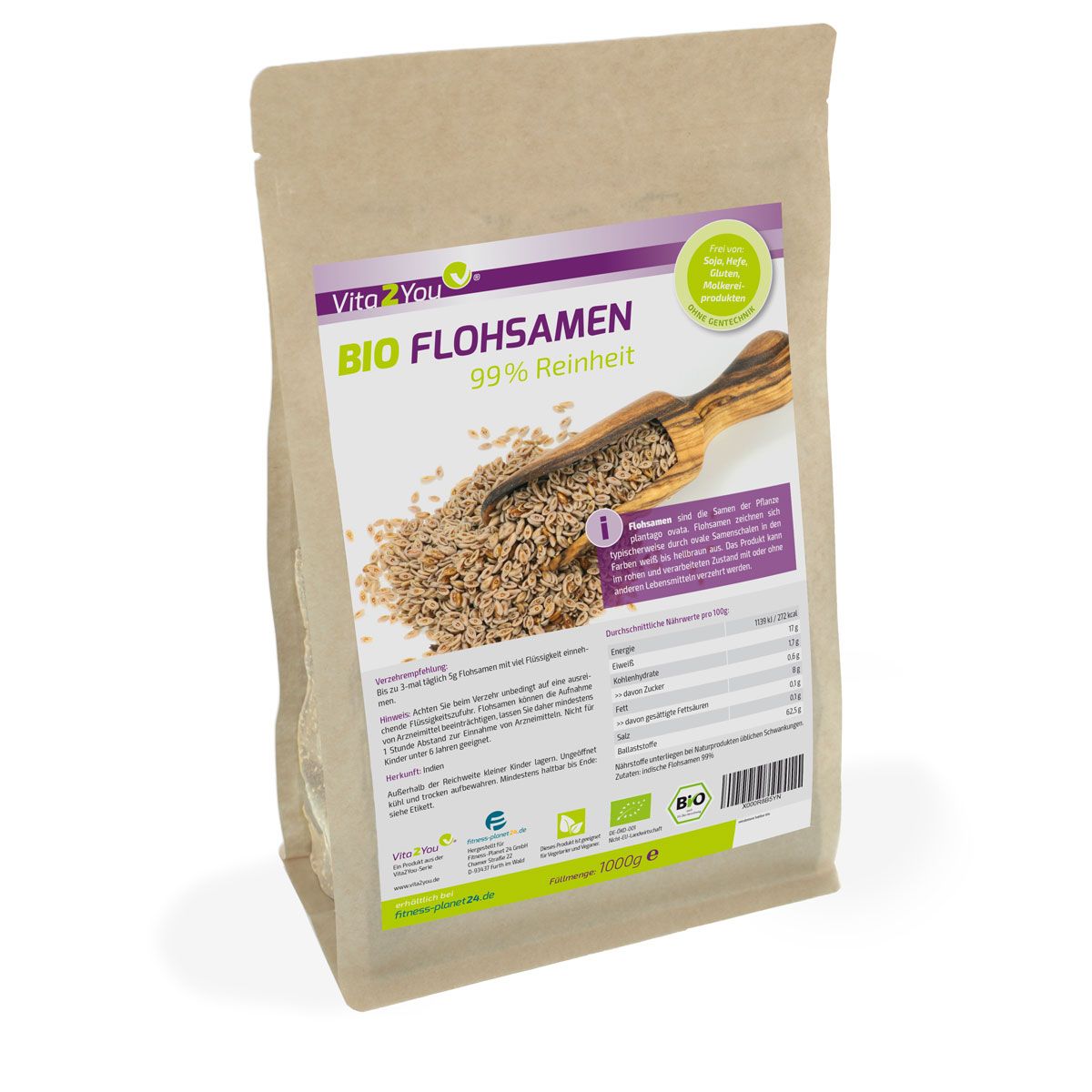 Vita2You BIO Flohsamen 99% Reinheit