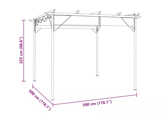 Pergola avec toit rétractable taupe 3x3 m acier 180 g/m²