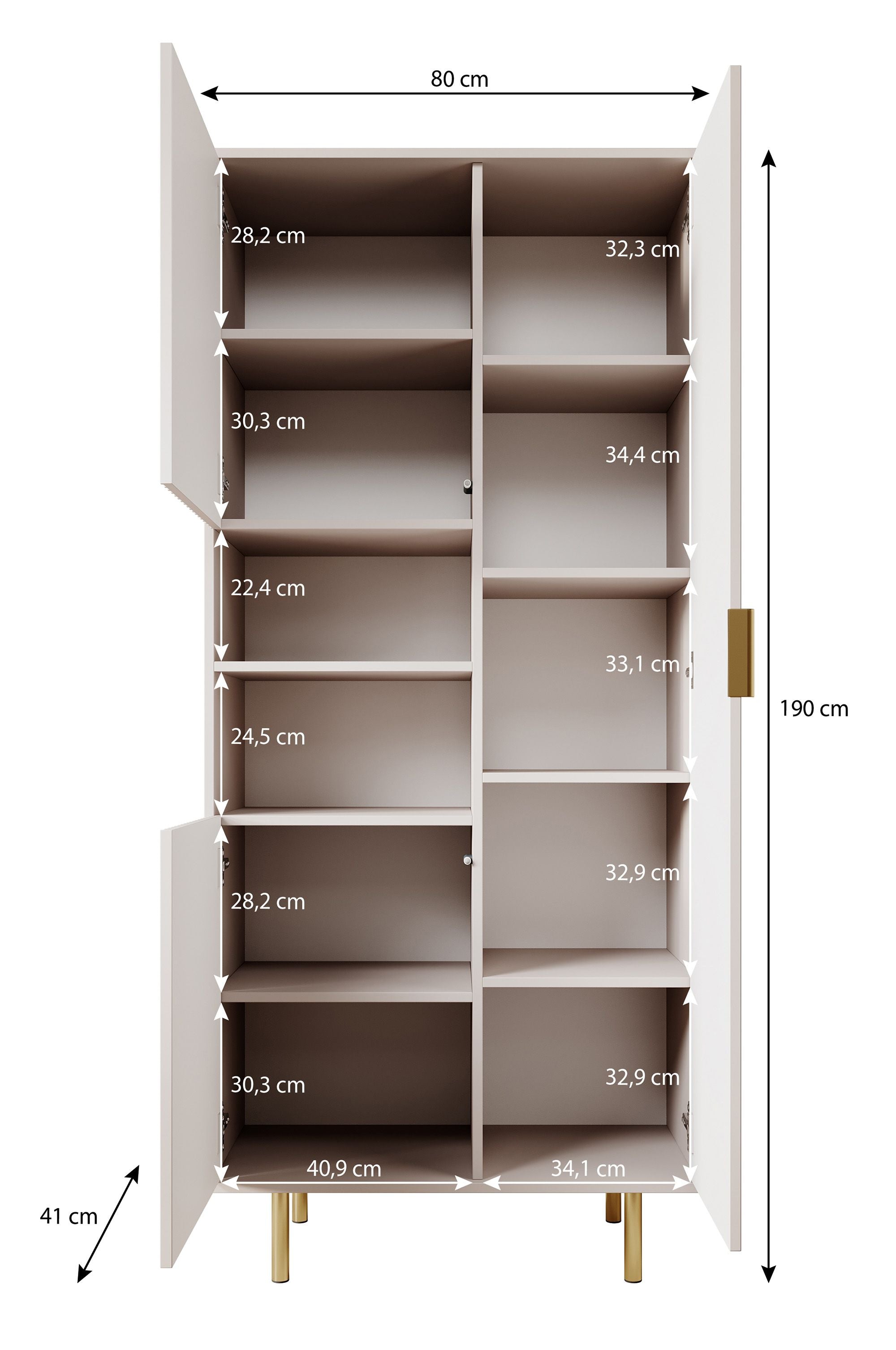 Nicola - Vitrinekast - Zwart - 80x41x190 cm