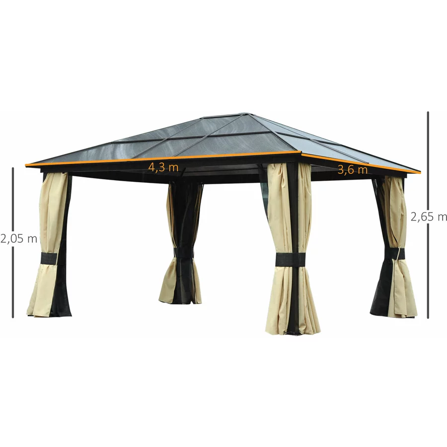 Outsunny Luxus Pavillon mit lichtdurchlässigem Dach braun, schwarz, beige
