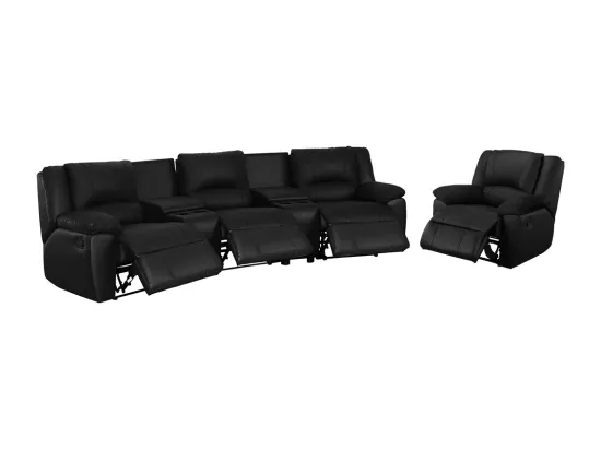 Canapé 3 places et un fauteuil relax en cuir AROMA - Noir