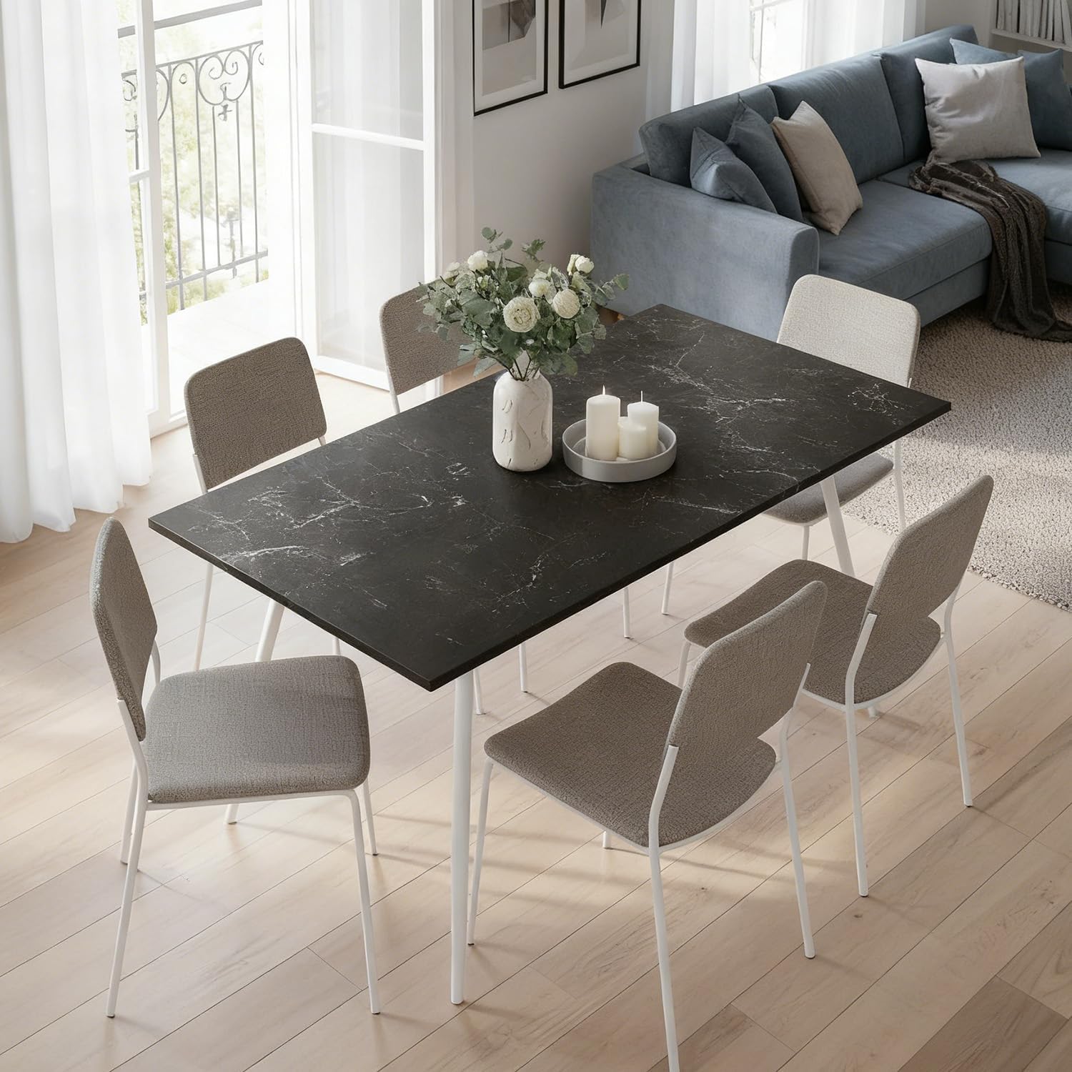 B&D home Esstisch LIO, ausziehbar 120-160 x 80 cm, 4-6 Personen Küchentisch Holztisch mit Metallgestell für Esszimmer, Küche, skandinavisch Design, Marmor Optik, 11219-120-FW-MSCH