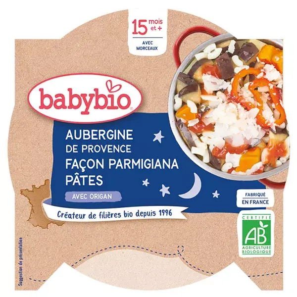 Prato Babybio Jantar Berinjela à Parmegiana Macarrão +15m Orgânico 260g